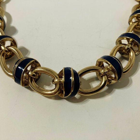 Nautical Choker Necklace Link Chain Enamel Knot Gold Tone Metal Lighthouse Tag - Picture 5 of 10